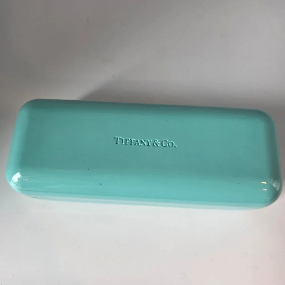 Tiffany & Co. Eyeglass Case Tiffany Blue Hard Shell Logo Clamshell Tan Interior
